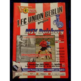 Programm 1. FC Union Berlin (GER) - MSV Duisburg (GER), 2002