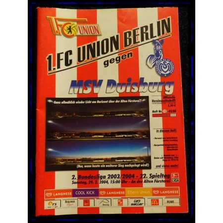 Programm 1. FC Union Berlin (GER) - MSV Duisburg (GER), 2004