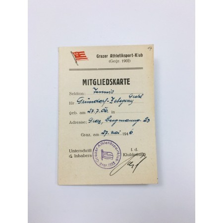 copy of Museum Mitgliedskarte GAK, 1946 (AUT)