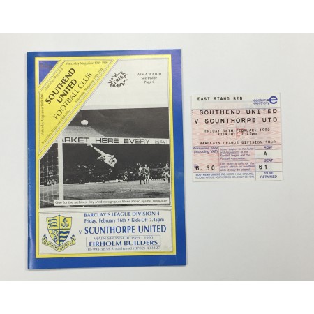 Programm + Ticket Southend United FC - Scunthorpe United, 1990