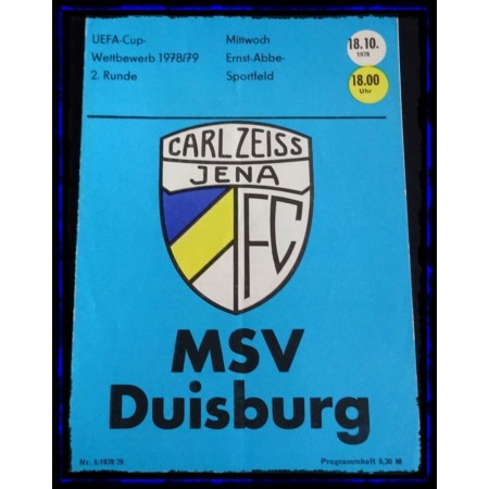 Programm Carl Zeiss Jena (GER) - MSV Duisburg (GER), 1978